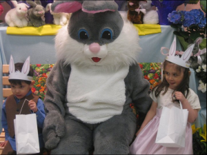Bency and Iris with the Easter Bunny in 2011